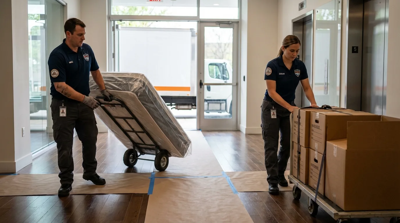 Professional apartment movers loading elevator in Silver Lake, KS